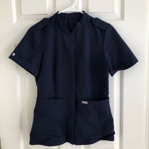 FIGS navy button top w pockets, limited edition